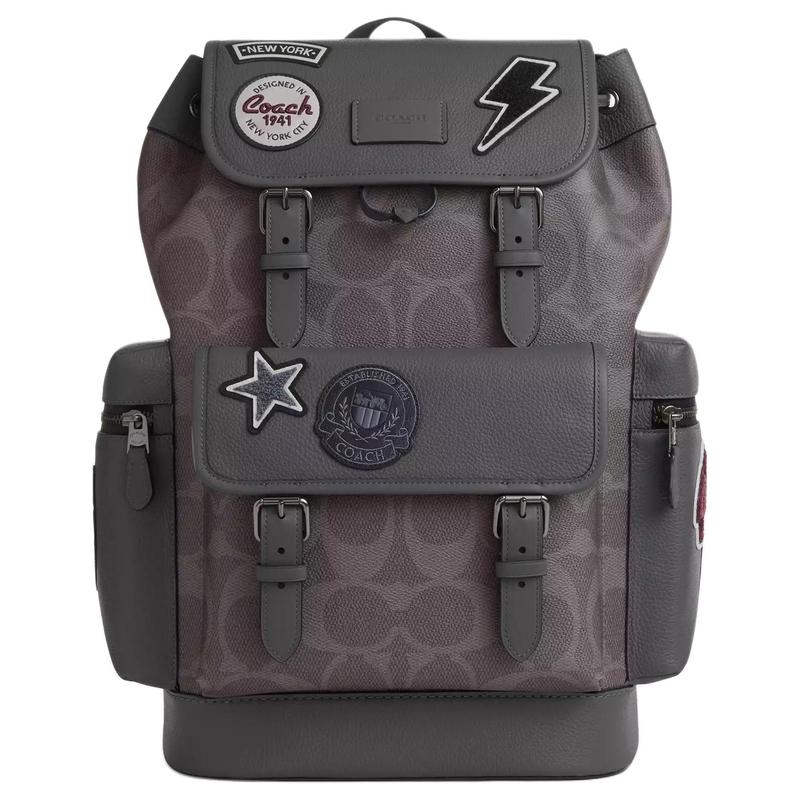 

COACH Sprint 29 Presbyopia patch cowhide and artificial leather patchwork backpack large size men s gray copper сірий колір