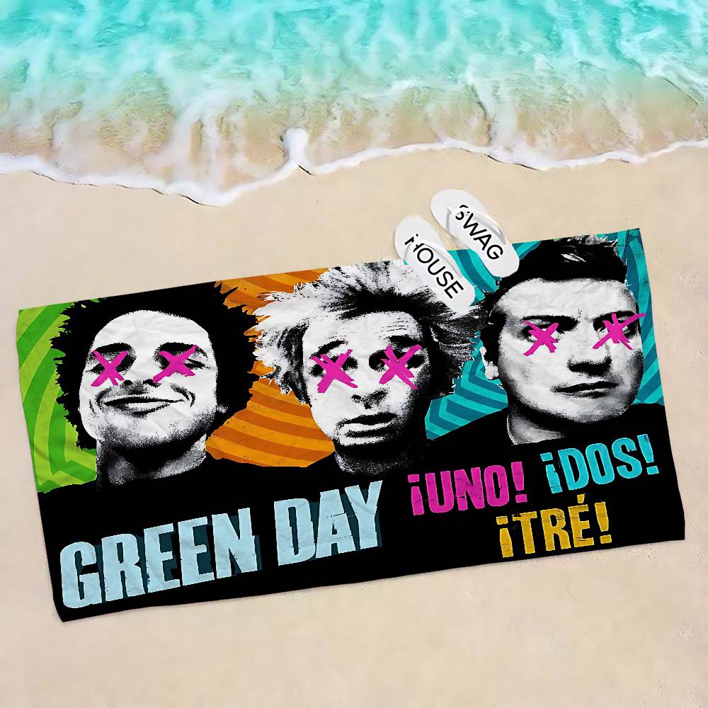 Green Day Music Rock Band Bath Towel Microfiber Soft Water Absorbing Breathable For Girl Kids Decorative Cartoon Beach Towel