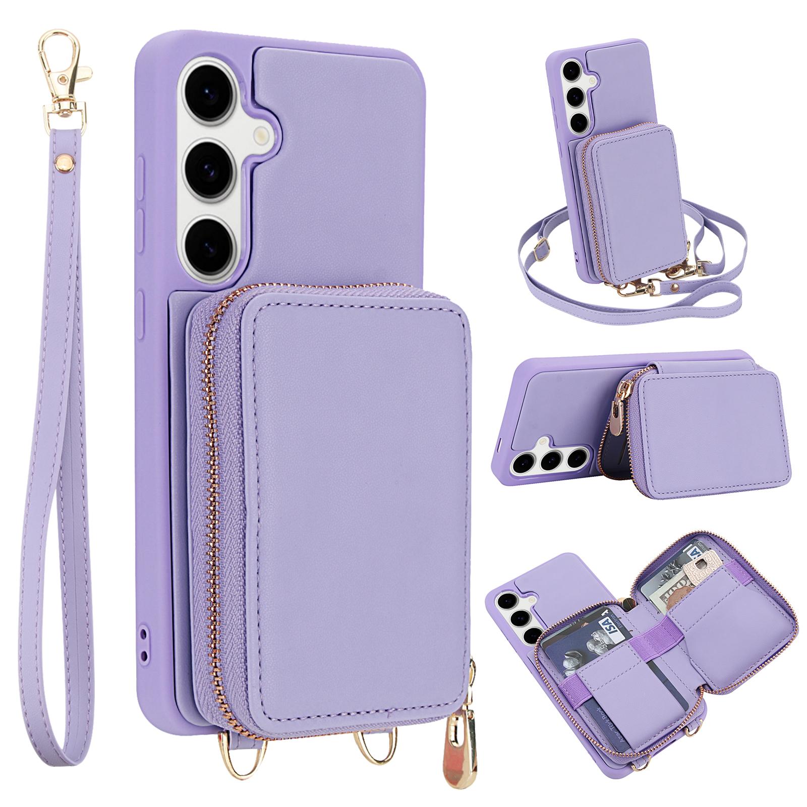 

For Samsung Galaxy S24 FE Case RFID Blocking Zipper Wallet Leather + TPU Phone Cover with Shoulder Strap