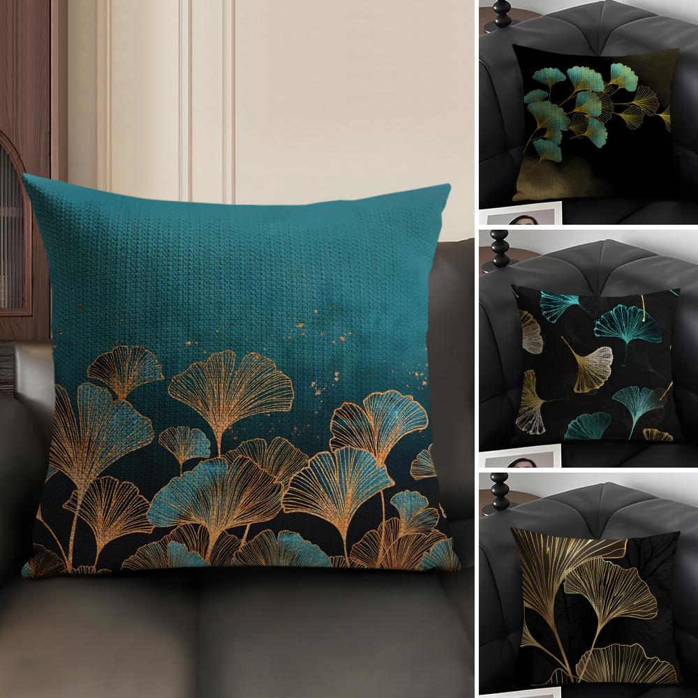 Ginkgo Leaves Luxury Cushion Cover Natural Linen Organic Fabric Double-Sided Printing Sofa Home Decor Gift Pillow Case