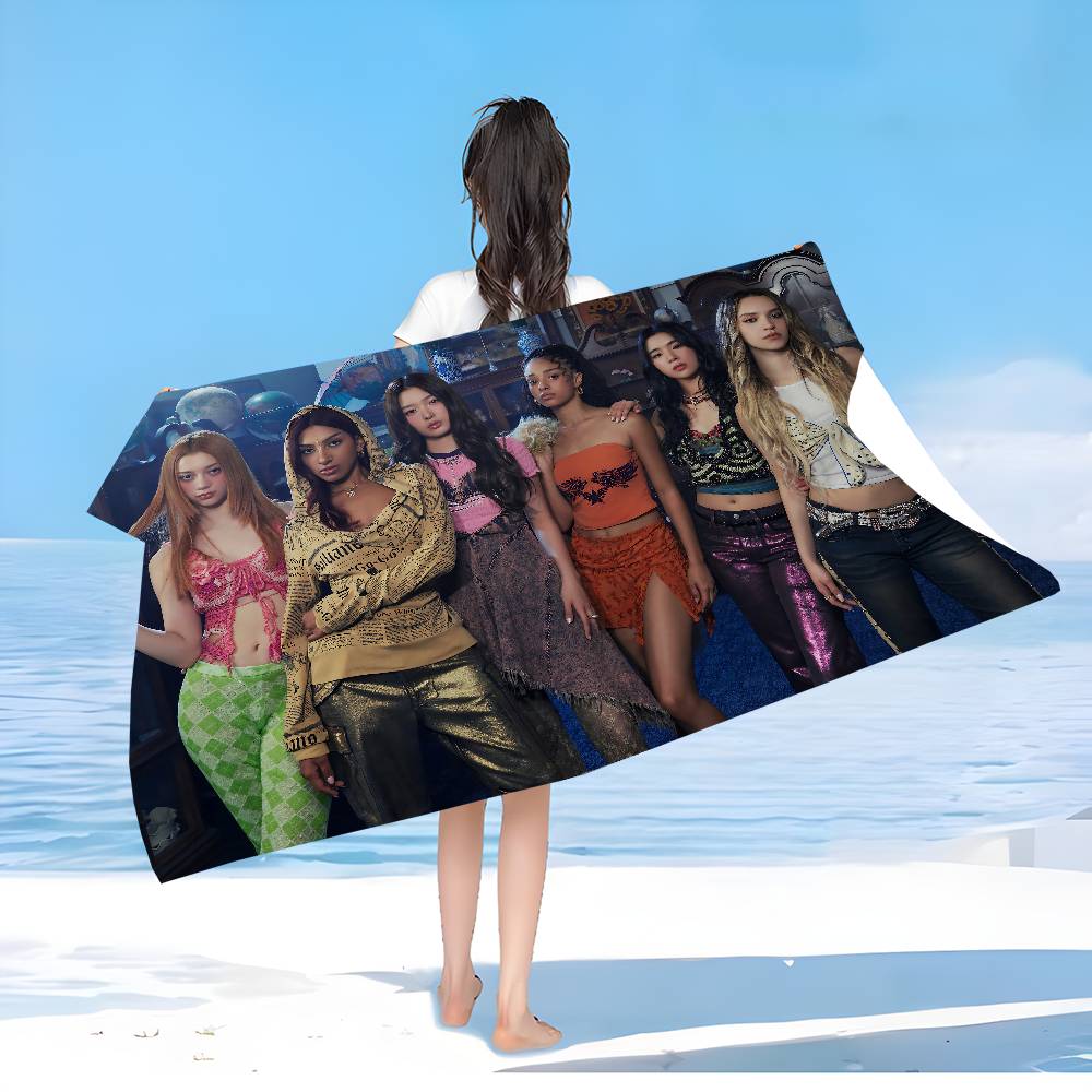 Kpop Band K-Katseyes Mikrofaser Bedrucktes Strandtuch Bergsteigen Yoga Strand Schwimmen Laufen Saugfähiges Weiches Handtuch
