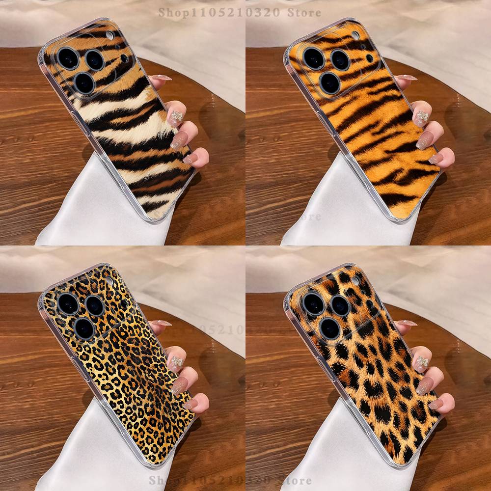 Fashion Tiger Leopard Print Phone Case iPhone17 16 15 14 13 12 11 Pro Max Plus Mini Clear Full Back Cover Silicone Soft Shell