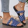 Women Slip On Sandals Star Pattern Open Toe Flat Slide Sandals Casual Comfortable Footwear for Daily Wear