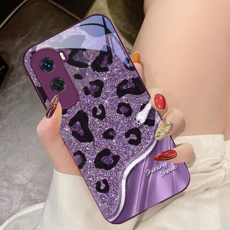Leopard Sequin Snake For Honor 200 90 8X 9X Pro Lite P50 P40 Nova 10 11i P60 Magic4 6 Mate 20 50 Tempered Glass Phone Case