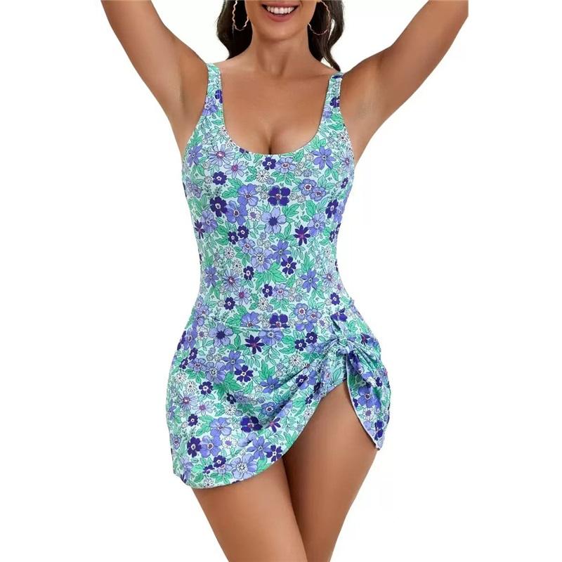 One-piece printed swimsuit, belly slimming, backless, fashionable skirt-style one-piece swimsuit