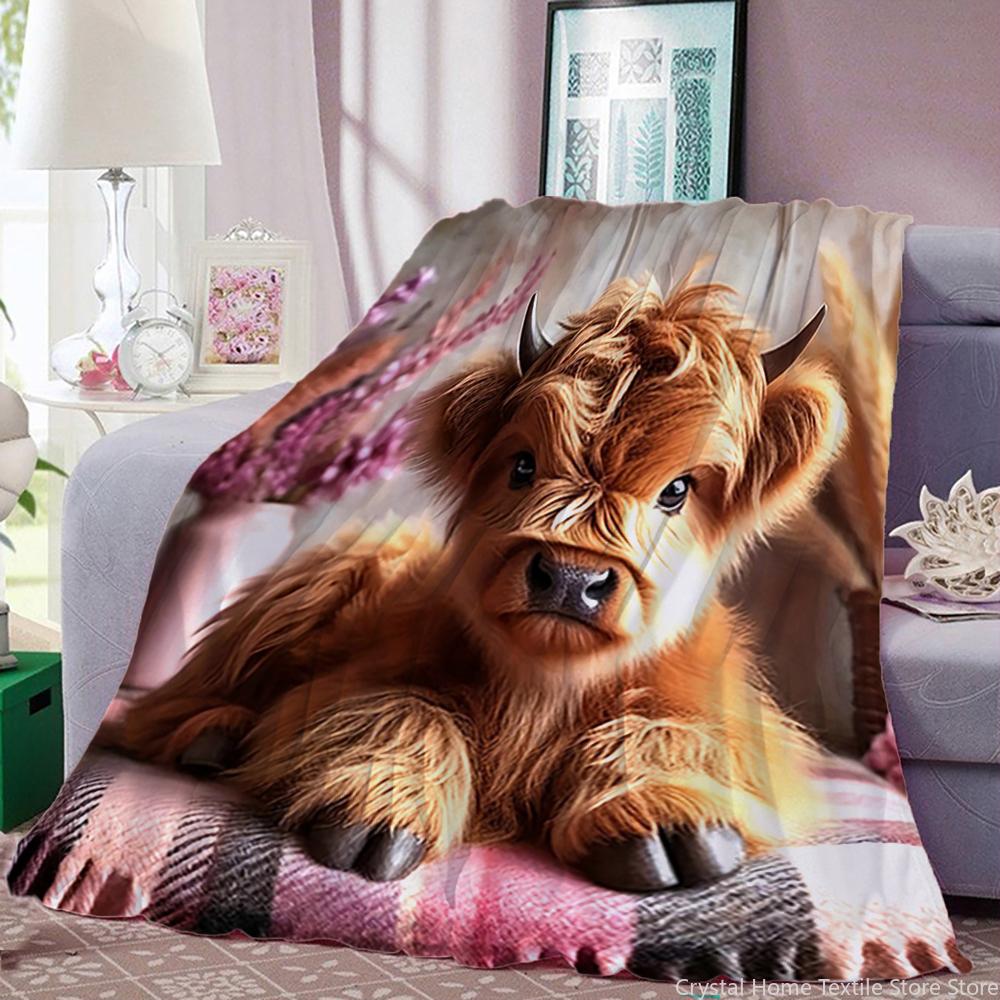 Flannel Throw Blanket Highland Mini Cow HD Digital Print,suitable for sofas,beds,offices,travel,camping chairs,warm blanket Gift