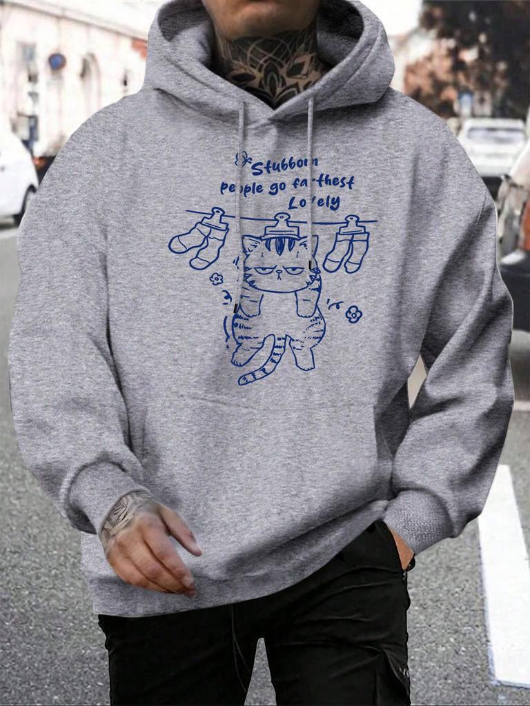 People Go Farthest Lovely Hanging Cat Design Men Hoody Hip Hop Casual Hoodie Loose All-Match Sportswear Street Fleece Hoodies