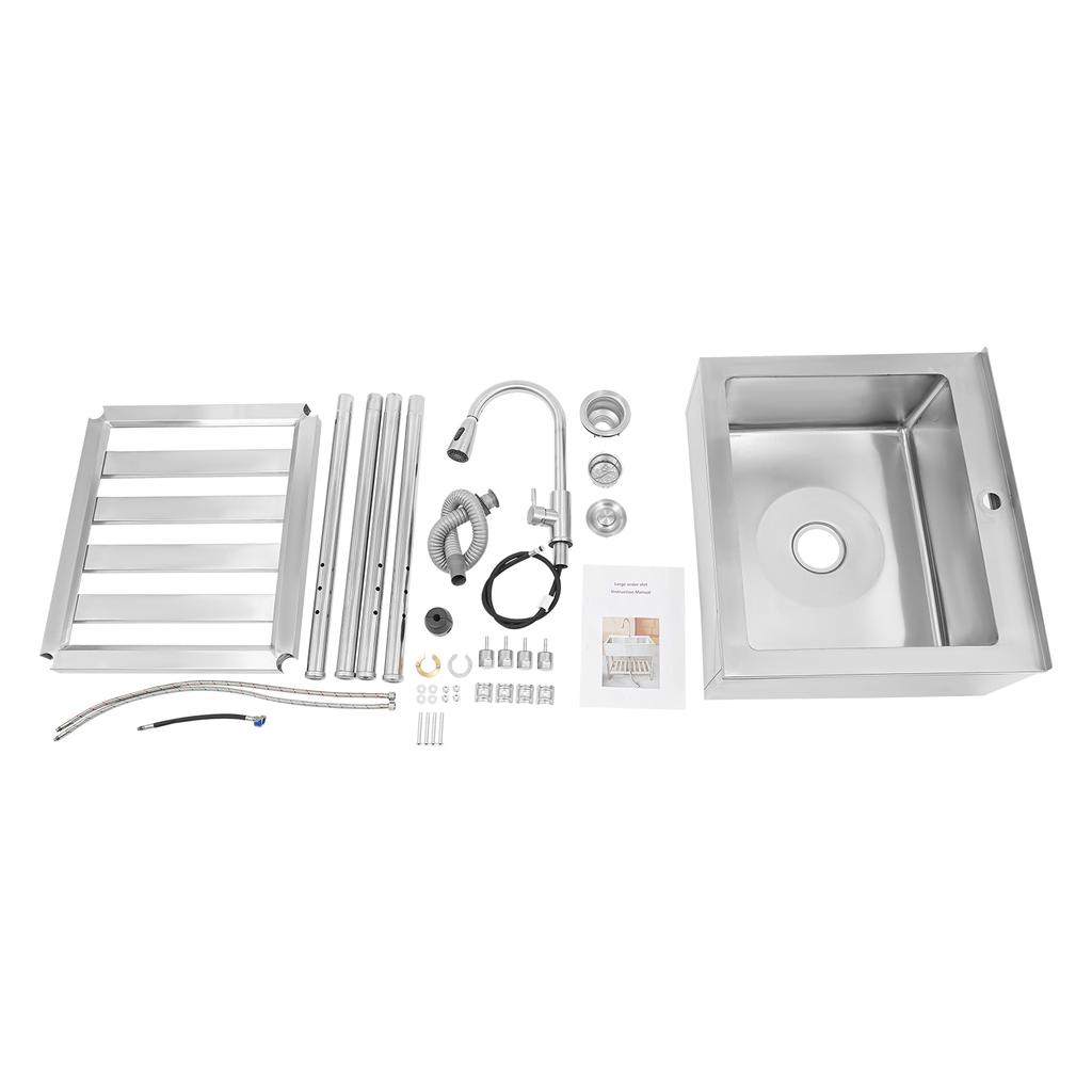Kitchen Single Bowl Sink Stainless Steel Freestanding Adjustable Temperature Sinks w/Faucet&Drain Pipe for Restaurants