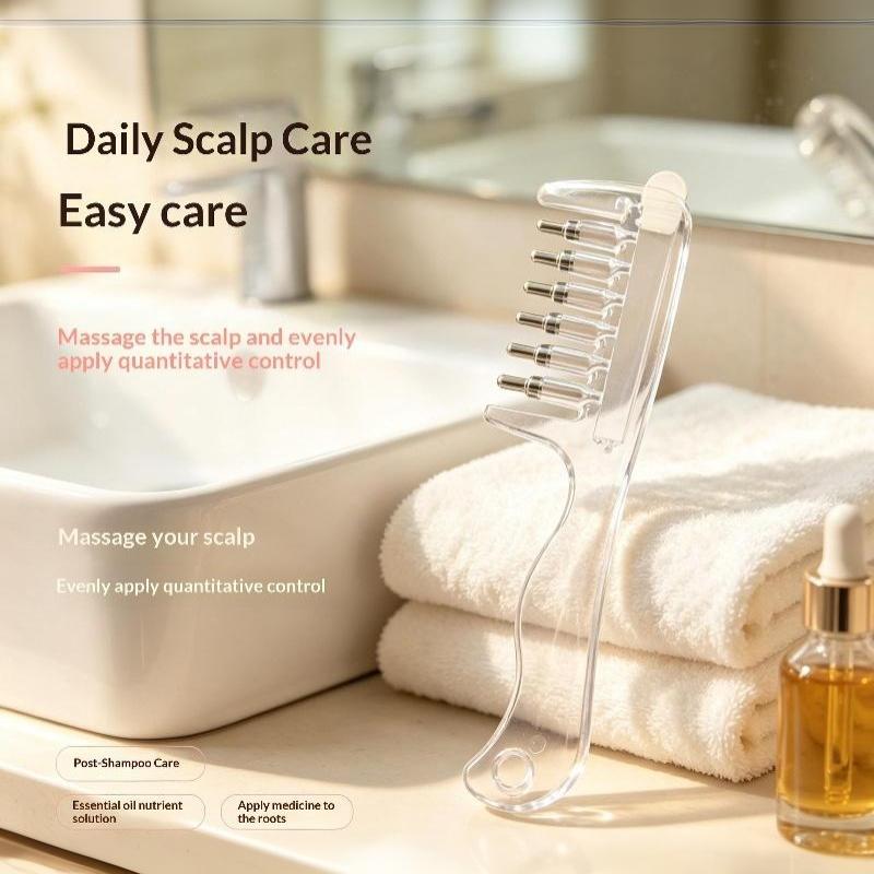Transparent Essential Oil Massage Comb Unisex Built-In Liquid Applicator Suitable for Curly Straight All Hair Types
