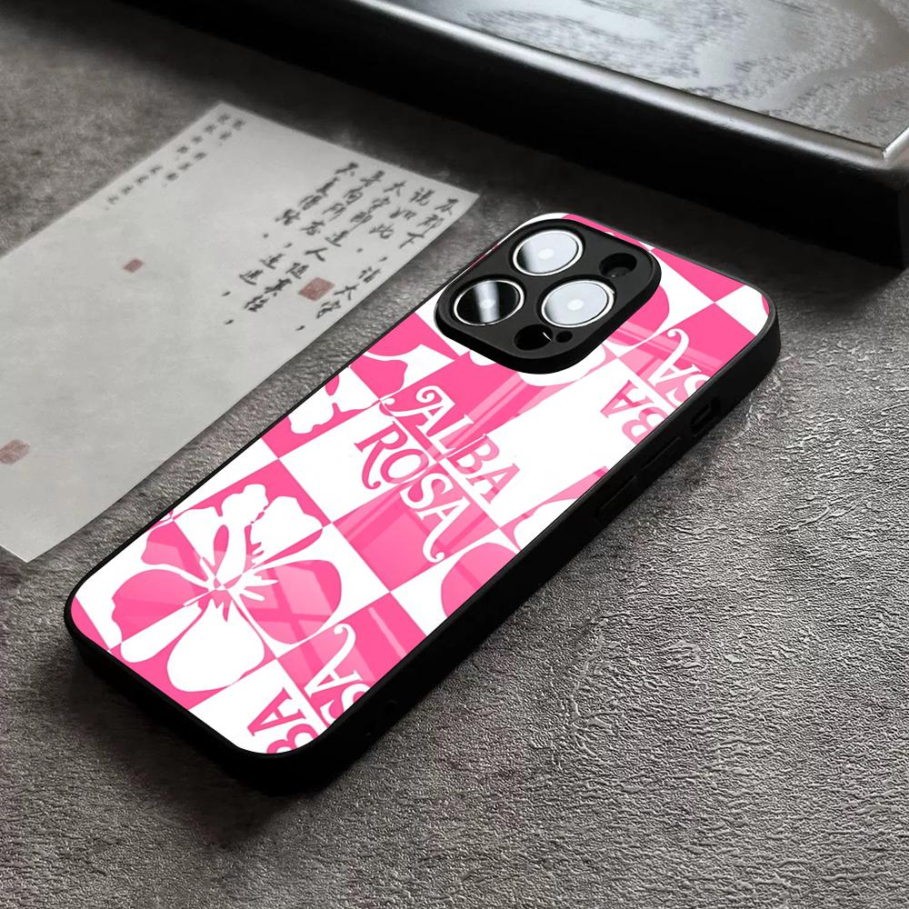 

Fashion A-ALBA R-ROSA Phone Case For 17 Pro Max IPhone 16 Pro 15 12 11 13 Mini X XR XS 14 Plus SE Glass Cover iPhone 13 Pro Max