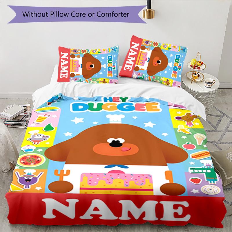 3pcs Hey Duggee2 Cover Set - Personalized Name, HD Printed Bedding with 1 Cover and 2 Pillowcases - Perfect for Home Decor, Easy Care