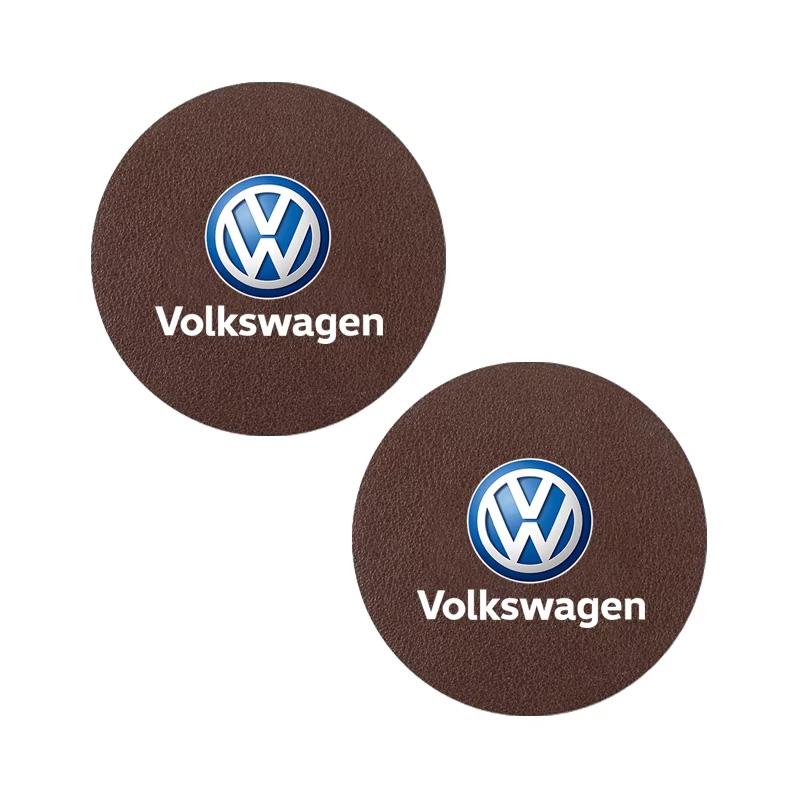 2Pcs Leather Coaster Anti-noise Water Cup Pad Cushion For Peugeot For VW GTI Polo Golf MK7 Passat B6 B8 Tiguan ID.3 Jetta T-ROC. D444
