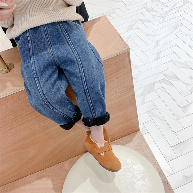 Children's Plush Thickened Jeans Winter Pants Korean Boys' Foreign Style Warm Baby Casual Pants Toddler Girl Jeans Kids Outfit