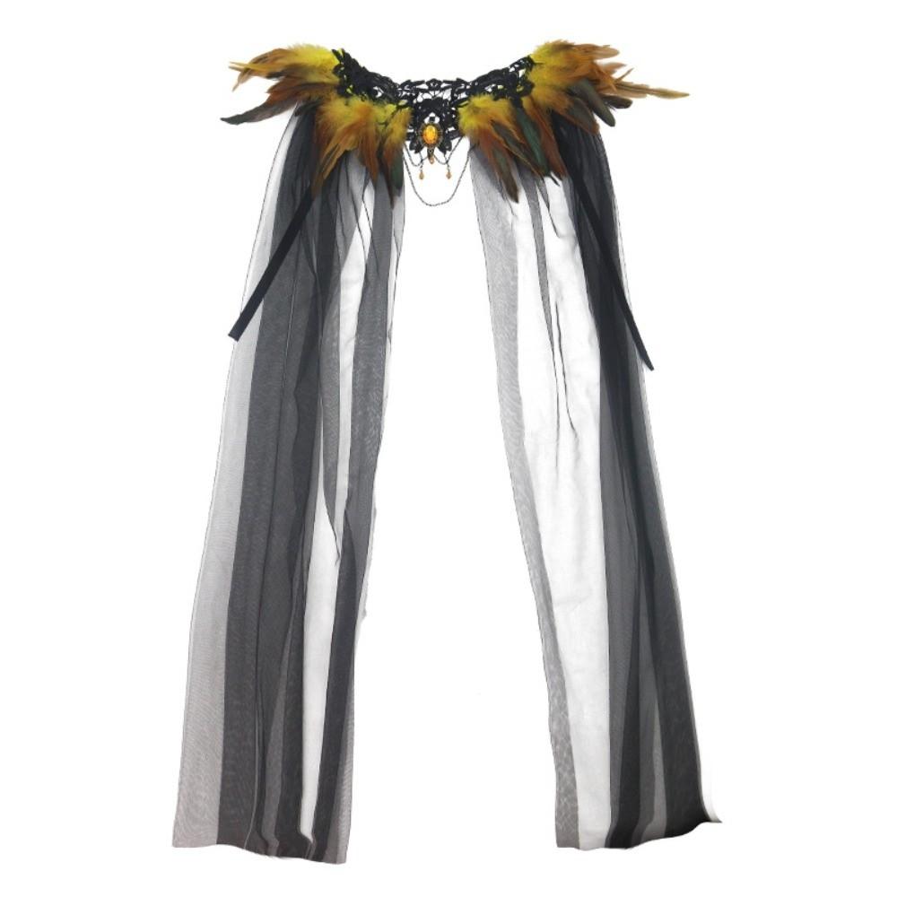 Black Halloween Feather Cloak Elegant Festival Costume Cape Hollow Lace Mesh Cape  Dance Cloaks