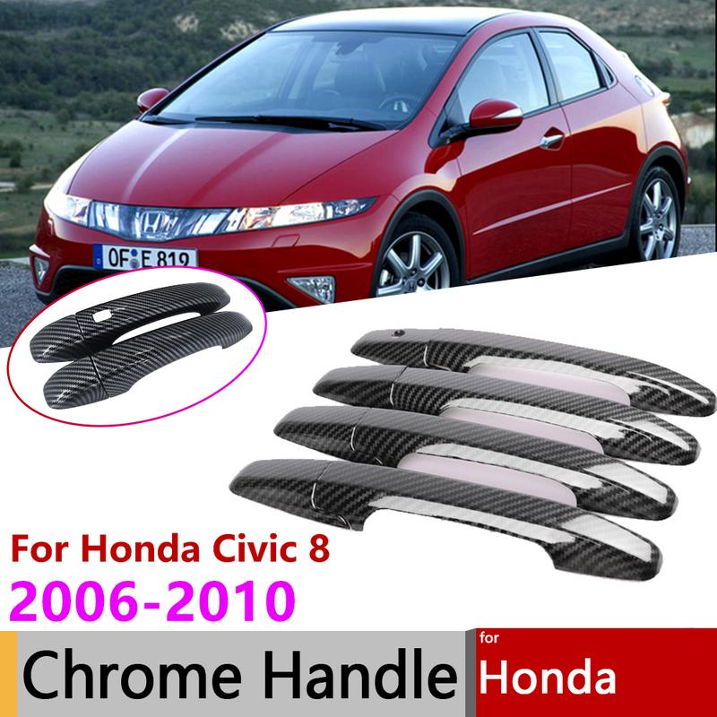 For Honda Civic 8 MK8 2006 2007 2008 2009 2010 Smart Door Handle Cover Trim Set Gloss Black Carbon Fiber Chrome Exterior Parts