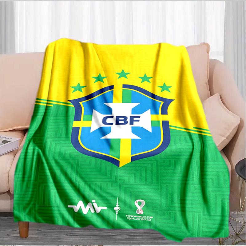 Brazilian Football Crest Printed Throws Blanket Soft Flannel Blankets for Couch Bed Gifts for Men Women Picnic blanket Christmas gifts
