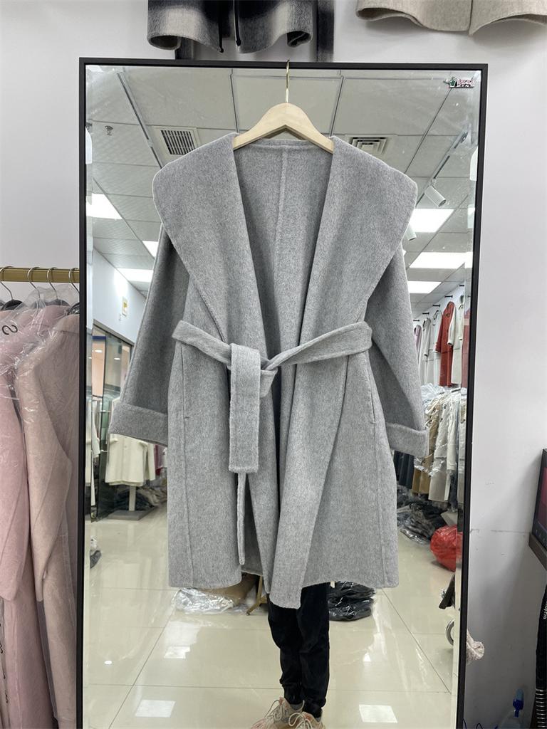 Autumn and winter new belt high-end coat medium and long wool woolen coat double-sided