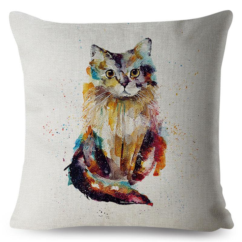 Kaufe Cute Cartoon Watercolor Cat Print Throw Pillow Cover 45*45 Square