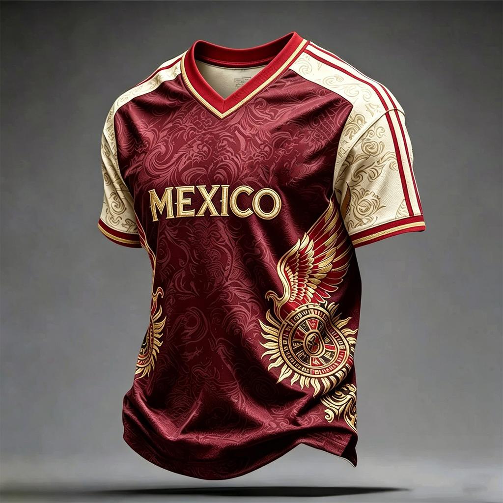 Men's Casual V-Neck Short Sleeve T-Shirt Lightweight Breathable with Mexico Letter Print