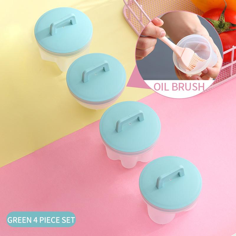 4 Pcs/Set Cute Egg Boiler Plastic Egg Poacher Set Kitchen Egg Cooker Tools Egg Mold Form with Lid Brush Pancake Maker