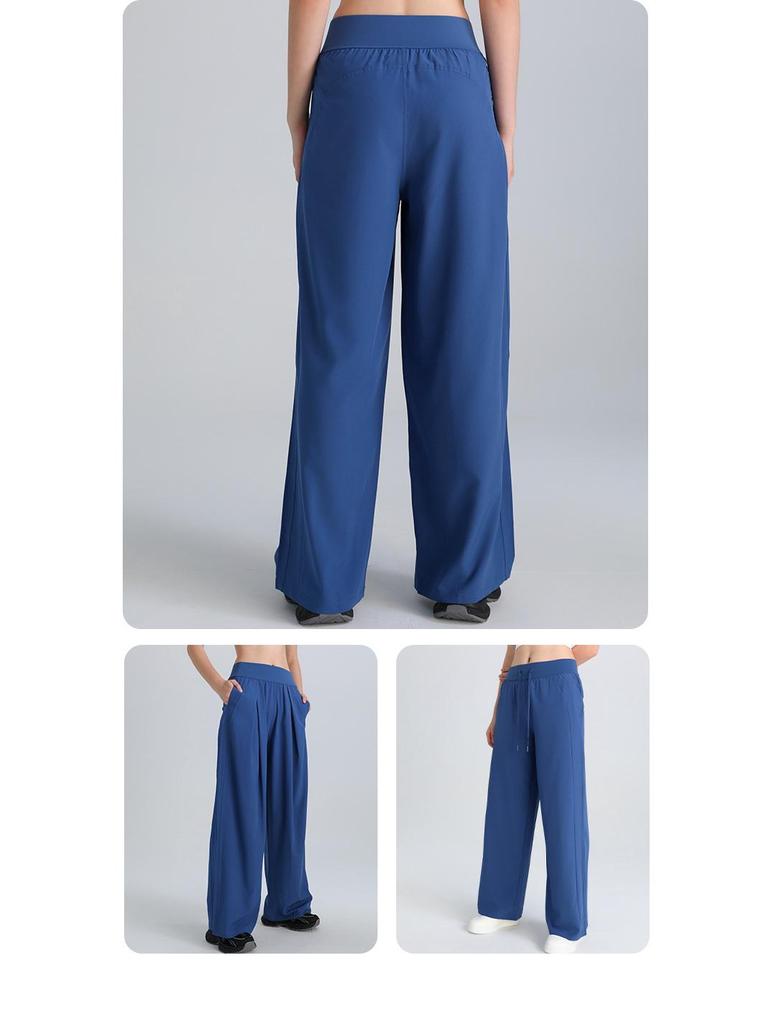 Damen Sommer Yoga Hose mit Hohem Bund, Weiter Beinform, Sonnenschutz und Taschen