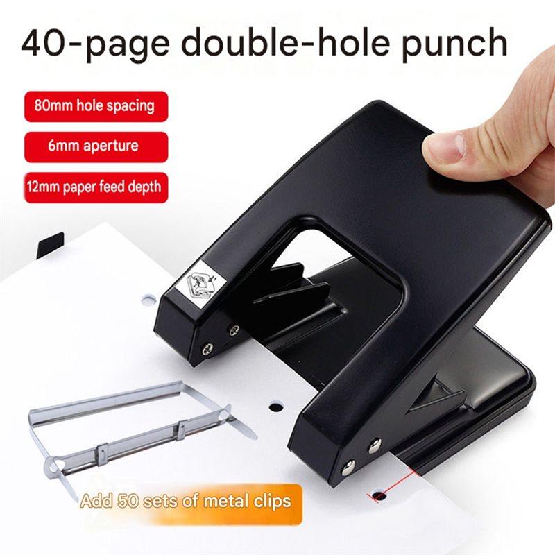 A25F-2 Hole Heavy Duty Punch, Metal File Fasteners Padded Handle, 40-Sheet Capacity For Paper File Folder/Binder