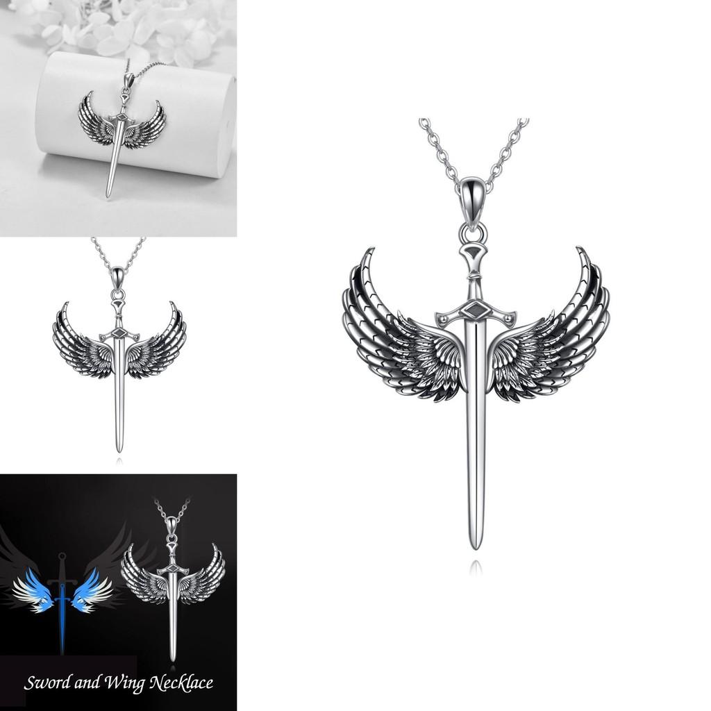 Punk Cross Wings Pendant Necklace With Geometric Alloy Chain For Men And Women