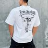T-shirt unisexe à manches courtes avec imprimé lettres vintage usé Coupe ample Sport Fitness Gym Respirant Coton Hauts Streetwear