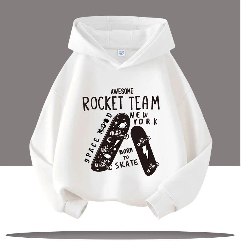 Boys' Sportswear, American Fashion Skateboard Cartoon Print, Children's Hoodie, Girls' Casual Top, Autumn and Winter Clothing