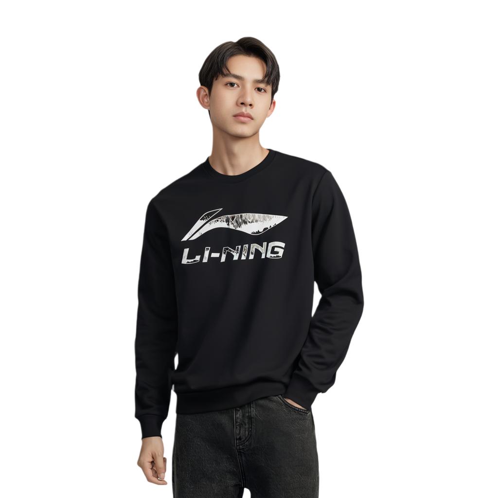 Li Ning Round Neck Printed Pullover Long Sleeve Sweatshirt Men Sweatshirt Black YWDT373-1