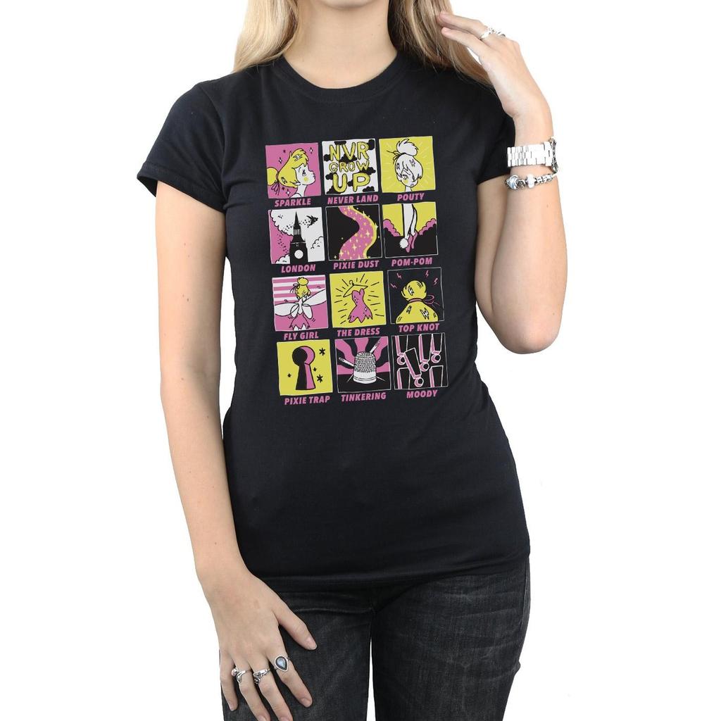 Disney Womens/Ladies Tinkerbell Squares Cotton T-Shirt