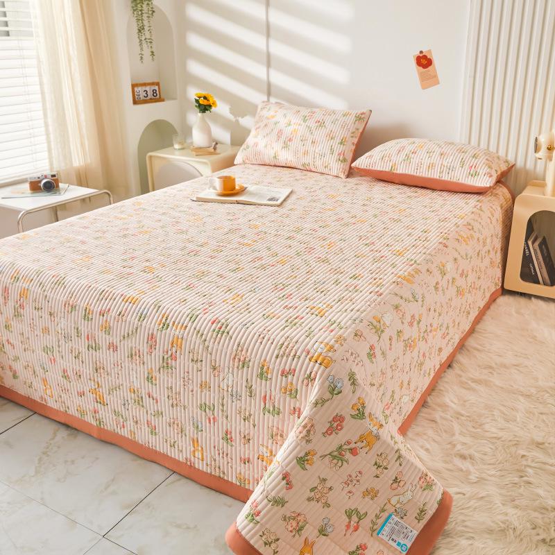 Class A Washable Cotton Linen Bedspread & Skirt Set - Quilted, Thickened, Machine Washable, 3-Piece