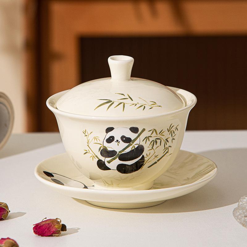 

Керамическая чаша с крышкой в китайском стиле, набор для чая кунг-фу, бытовая чайная чаша, единичная, высококлассный подарок, подарочная керамическая чашка, тост, чайная чаша 150ml
