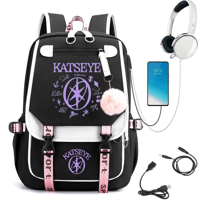 Batoh s potiskem dívčí skupiny s USB portem pro nabíjení Studentský aktovka 60627 Trendy