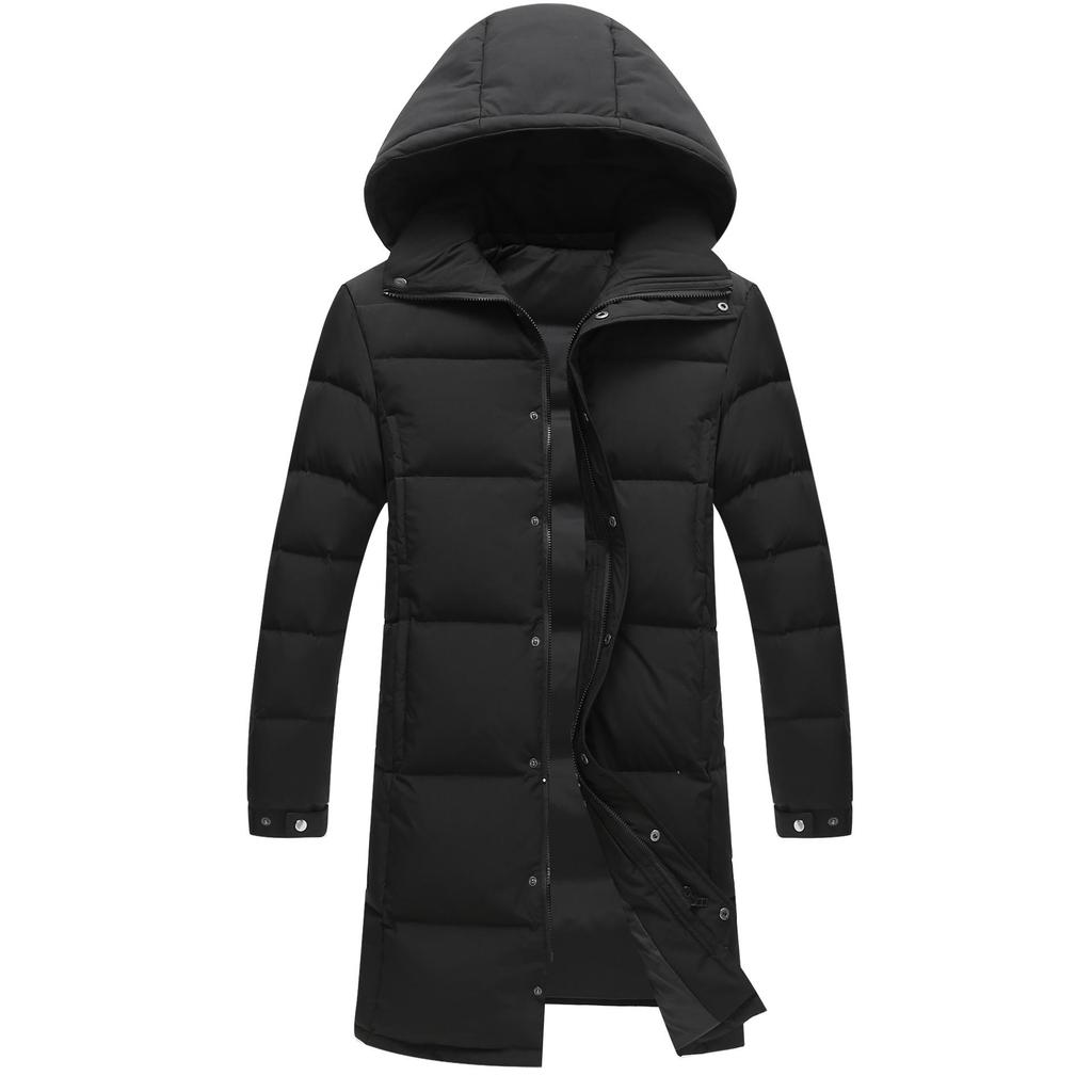 Down Jacket Men's Long Over-the-knee Men's Winter Thickened White Duck Down Hooded Jacket Couple School Uniform Tide