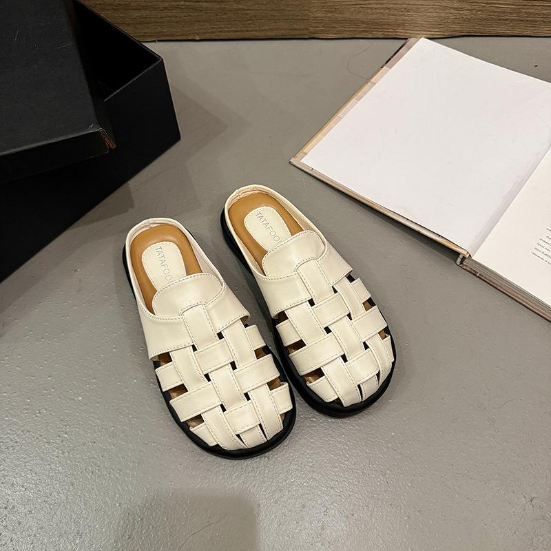 Faules Stricken~! Weiche französische sanfte atmungsaktive Sandalen Damen Sommerbekleidung dicksohlige Strandtasche Kopfpantoffeln