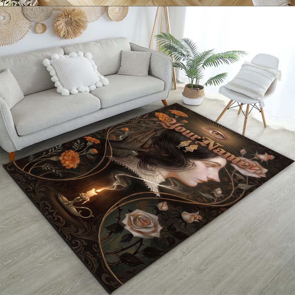 Gothic Illustrations Customize Text Area Rug Suitable for Dining Room Living Rooms Kitchen Playrooms Antislip Carpet Decorate Offices