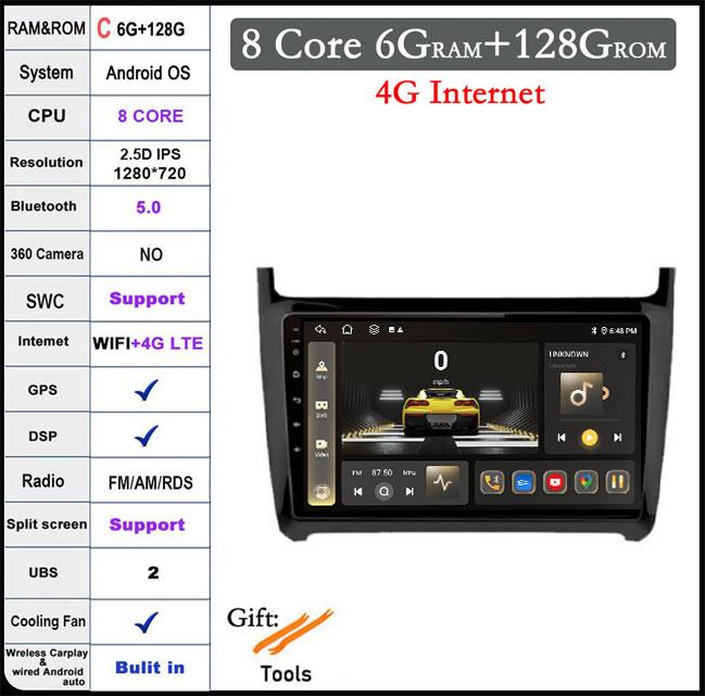 For Volkswagen VW Polo 5 Sedan 2008 - 2020 Car Radio Multimedia Player Carplay Stereo GPS DVD Head Unit 4G Wifi