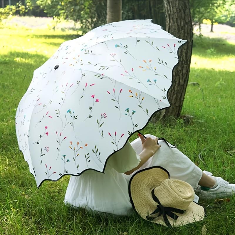 Sombrilla Plegable de Protección UV de 3 Pliegues Ligera Sombrilla de Sol Parasol de Verano para Exteriores Impermeable Resistente al Viento