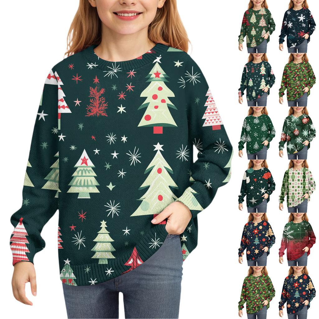 Vánoční mikiny pro děti chlapce a dívky pletený svetr roztomilé tričko podzimní kulatý výstřih pulovr topy