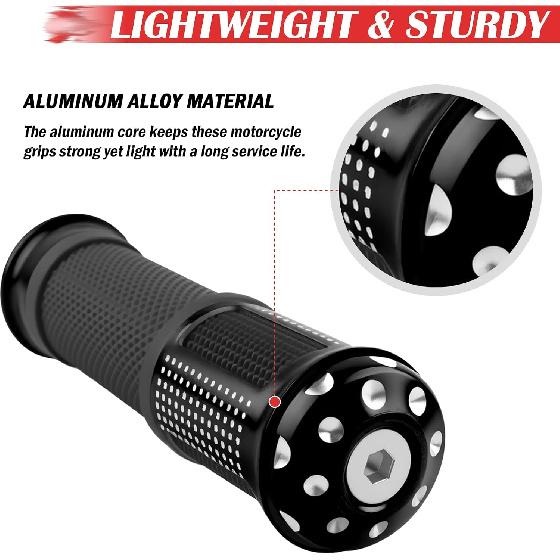 2PCS Motorcycle Grips Non-Slip,Stylish 1" & 7/8" Handlebar Grips,Aluminum Alloy & Rubber Dirt Bike Grip Motorcycle Accessories for Motorcycles