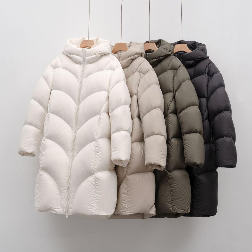 Down Soft Puff Down Women's Medium and Long New Hooded Simple Bread Jacket Thickened