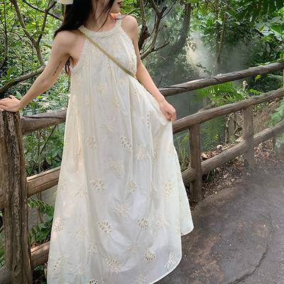 White Halter Neck Dress Summer Skirt Beach Vacation Casual Dresses