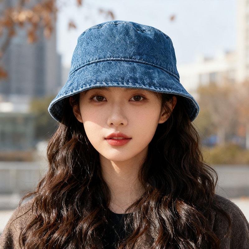 Bucket hat women's autumn Japanese face small simple bucket hat Korean version big head circumference sun hat