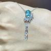 Fashion Elegant Blue Gemstone Tassel Necklace For Women   Simple And Fresh Collar Chain New In Fine Jewelry Gift