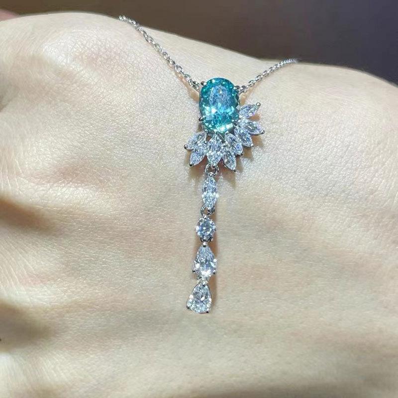 Fashion Elegant Blue Gemstone Tassel Necklace For Women   Simple And Fresh Collar Chain New In Fine Jewelry Gift