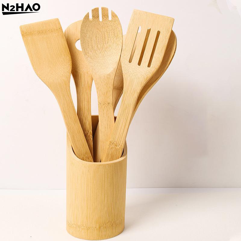 8-piece Kitchen Utensil Set, Bamboo Spoons And Spatulas, Wooden Kitchen Utensils, Cooking Tools, Mixing Set