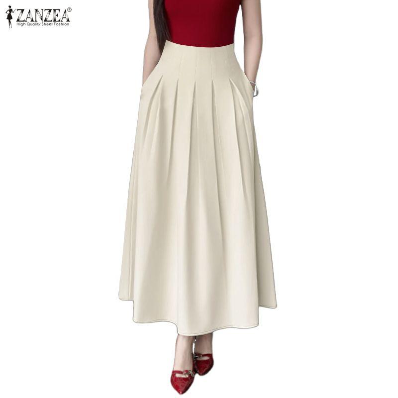 ZANZEA Dámské ležérní, elastický pas, jednobarevné volné dlouhé sukně