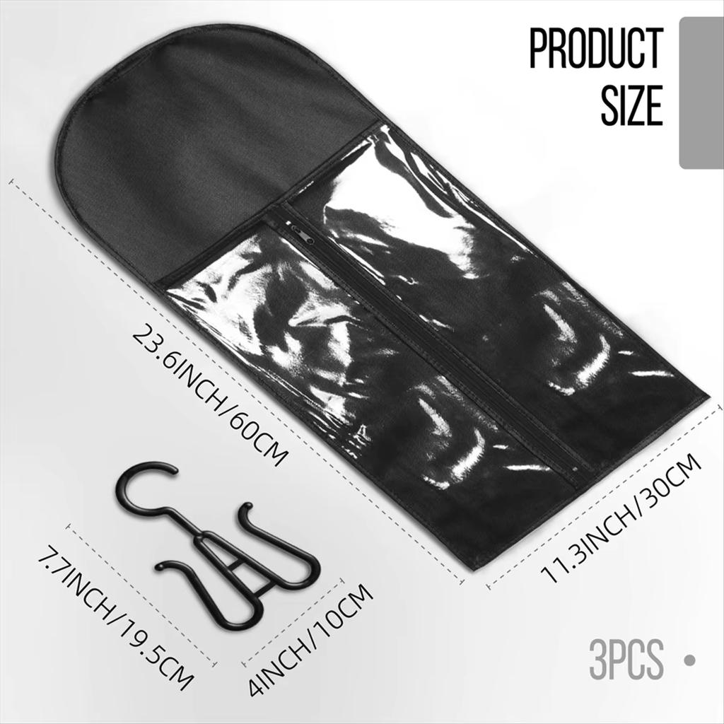 4pcs Non-woven Fabric Wig Storage Bag With Hook Hair Extension Holder Zipper Style Long Hair Storage Rack Wig Organizer