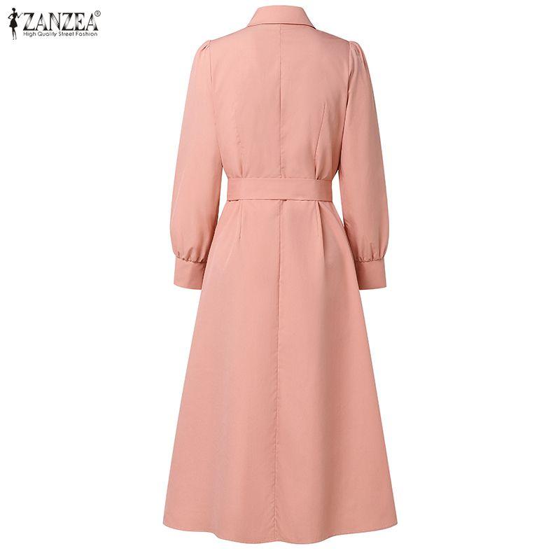 ZANZEA Lässiges Damen-Kleid mit Umlegekragen und langen Ärmeln